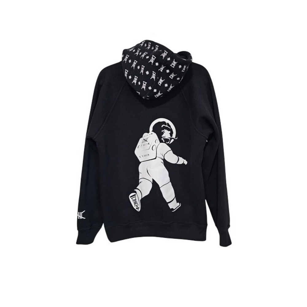 Illadelph x Ethik Mens Large Black White Hoodie Astronaut‎ Graphic Streetwear ~